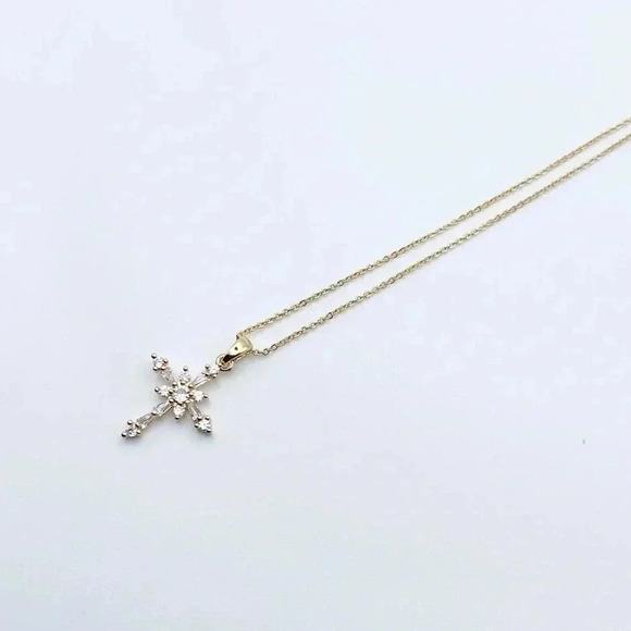 Gold Cross Necklace for woman | Dainty Cross Necklace | CZ Pendant Cross Pendant - Picture 1 of 6